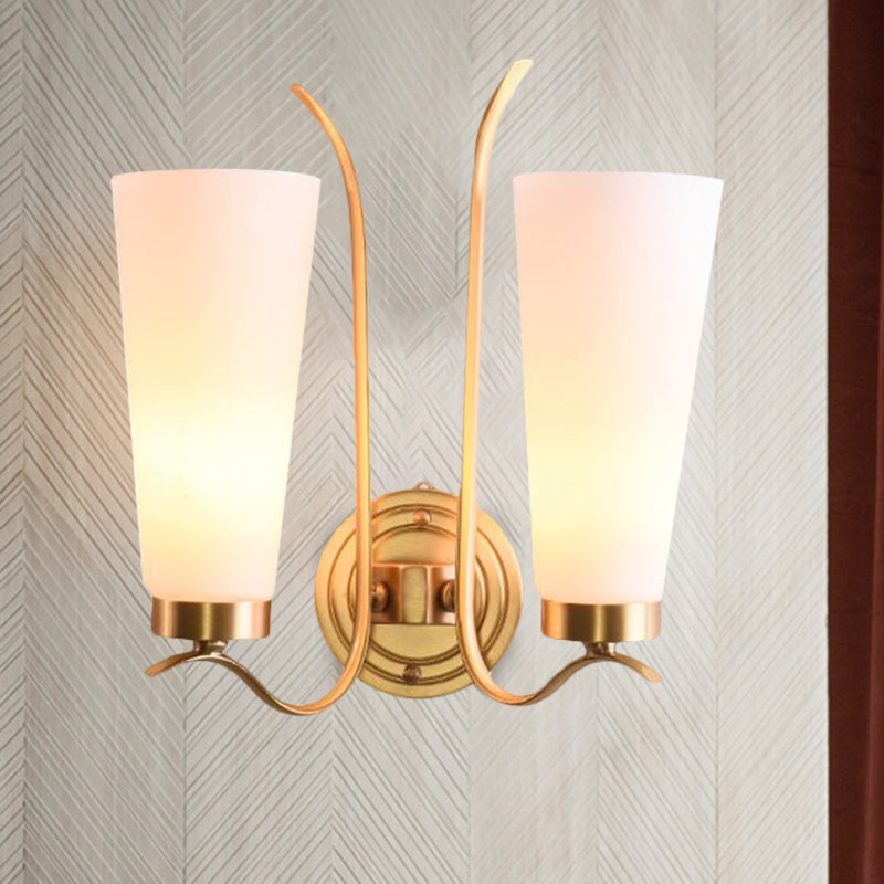 Elongated Opal Glass Wall Sconce With Brass Finish For Rustic Guest Room - 1/2-Light Fixture 2 /