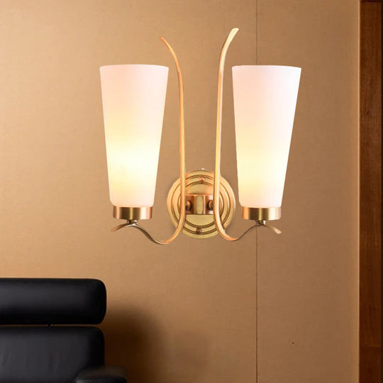Elongated Opal Glass Wall Sconce With Brass Finish For Rustic Guest Room - 1/2-Light Fixture