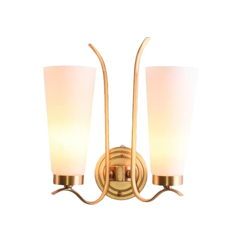 Elongated Opal Glass Wall Sconce With Brass Finish For Rustic Guest Room - 1/2-Light Fixture
