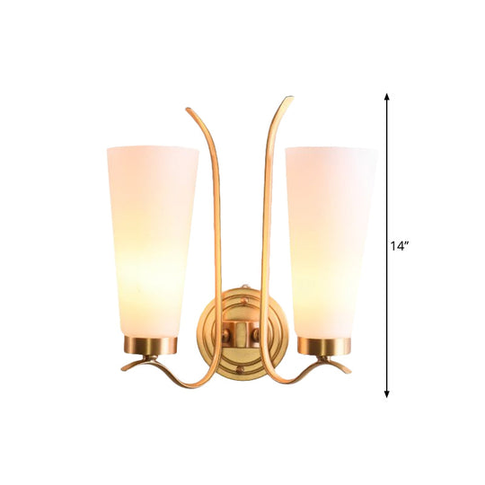 Elongated Opal Glass Wall Sconce With Brass Finish For Rustic Guest Room - 1/2-Light Fixture