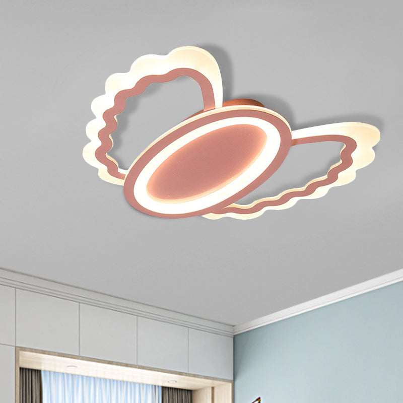 Pink Acrylic Kids’ Led Flush Mount Lamp: Oval Shell Light Fixture For Girls Room