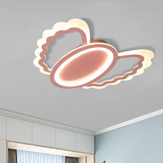 Pink Acrylic Kids’ Led Flush Mount Lamp: Oval Shell Light Fixture For Girls Room