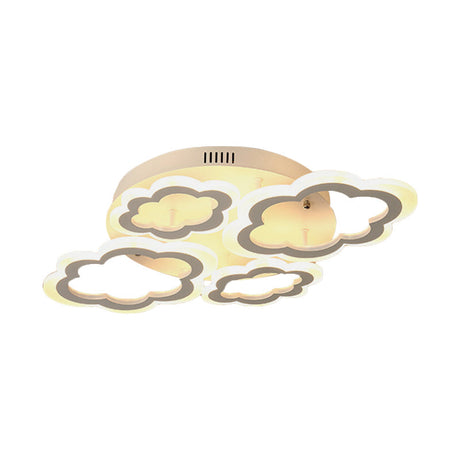 Cartoon Flush Mount Lighting: Cloud Living Room Light Fixture With Acrylic Panels White 4/8 Lights