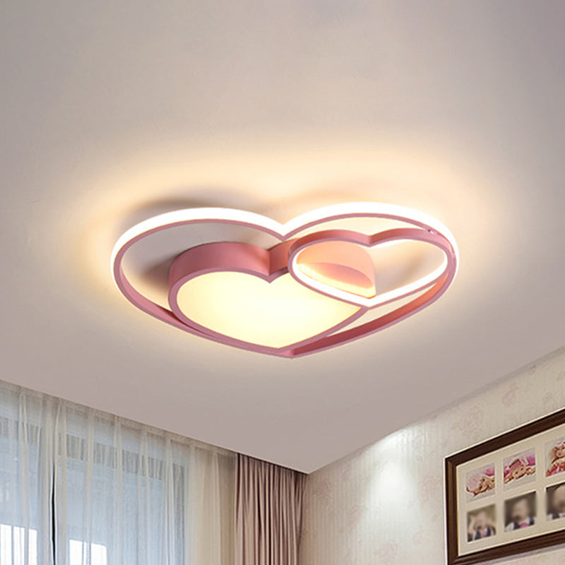 Nordic White/Pink Led Flush Mount Lamp: Loving Heart Acrylic Close To Ceiling Light For Bedroom