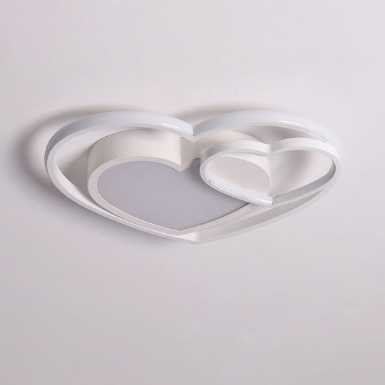 Nordic White/Pink Led Flush Mount Lamp: Loving Heart Acrylic Close To Ceiling Light For Bedroom