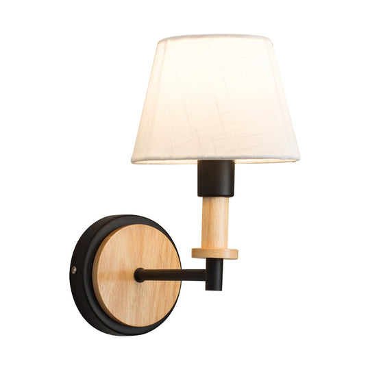 Nordic Conical Fabric Wall Mount Light With Right Angled Arm - 1-Bulb Black/White Lamp White/Beige