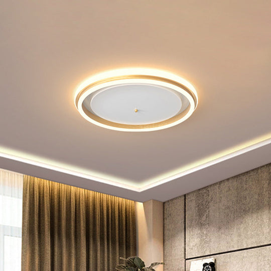 Metal Round Flush Ceiling Light - Simple Gold/Coffee Led Mount Lamp 16.5’/20.5’ Width