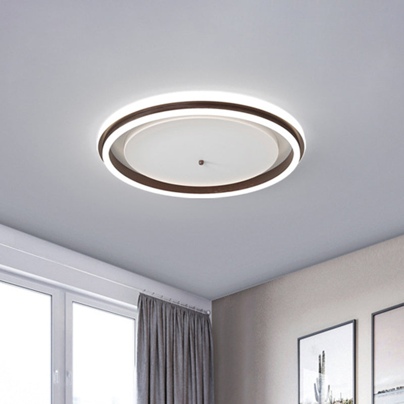 Metal Round Flush Ceiling Light - Simple Gold/Coffee Led Mount Lamp 16.5’/20.5’ Width