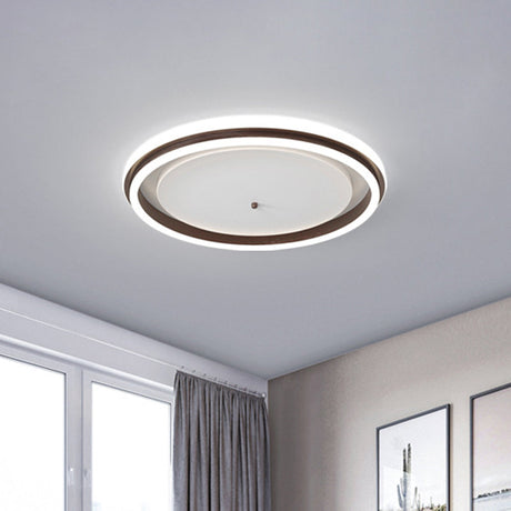 Metal Round Flush Ceiling Light - Simple Gold/Coffee Led Mount Lamp 16.5/20.5 Width Warm/White