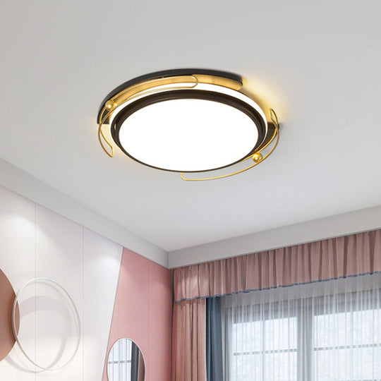 Modern Black Led Flush Mount Ceiling Light With Acrylic Shade - 16’/19.5’ Wide