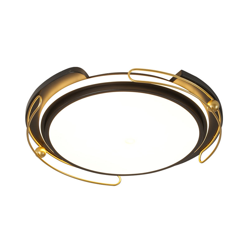 Modern Black Led Flush Mount Ceiling Light With Acrylic Shade - 16’/19.5’ Wide