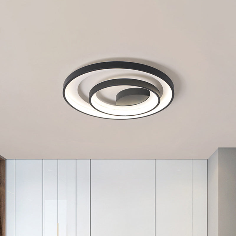 Modern Led Black Flush Ceiling Light With Metal Shade – Warm/White 16.5’/20.5’ Dia