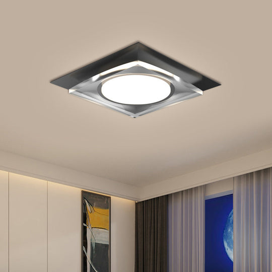 Modern Black/Gold Led Ceiling Light For Hallway - Metallic Geometric Flush Mount With Warm/White