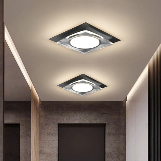 Modern Black/Gold Led Ceiling Light For Hallway - Metallic Geometric Flush Mount With Warm/White