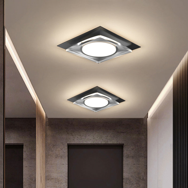 Modern Black/Gold Led Ceiling Light For Hallway - Metallic Geometric Flush Mount With Warm/White