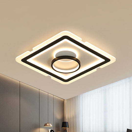 Sleek Black Square Flush Led Ceiling Light Fixture Ideal For Dining Room 16’/19.5’ Wide / 16’