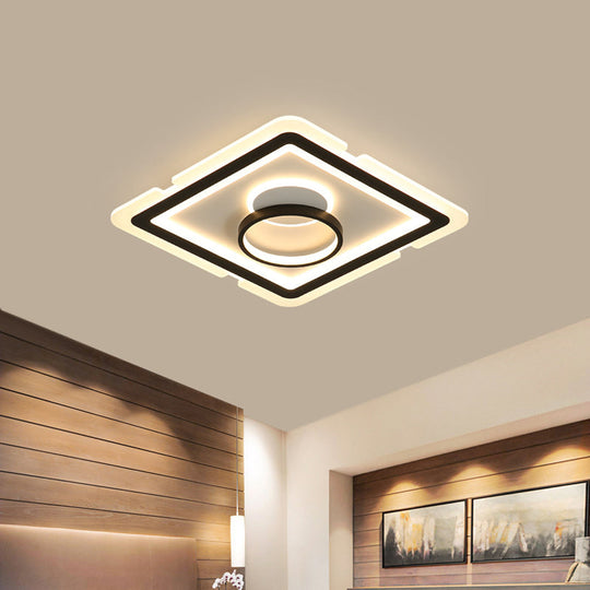 Sleek Black Square Flush Led Ceiling Light Fixture Ideal For Dining Room 16’/19.5’ Wide