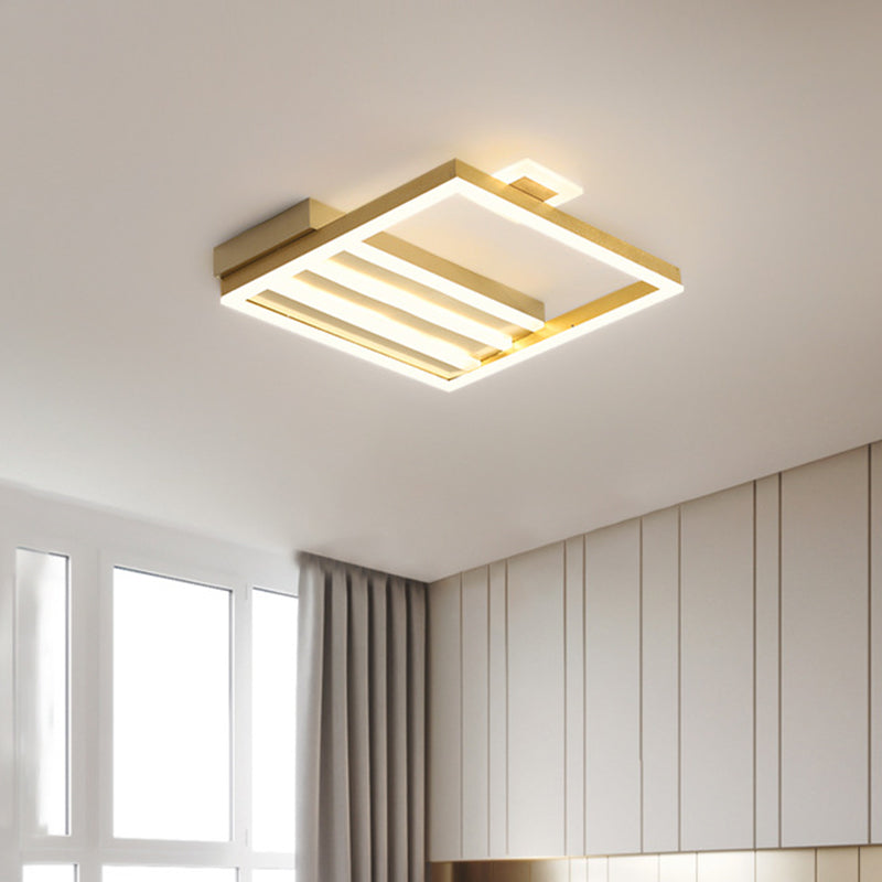 Contemporary Gold Metal Shade Flush Mount Ceiling Light Fixture - Square - Frame 18’/25.5’ Width