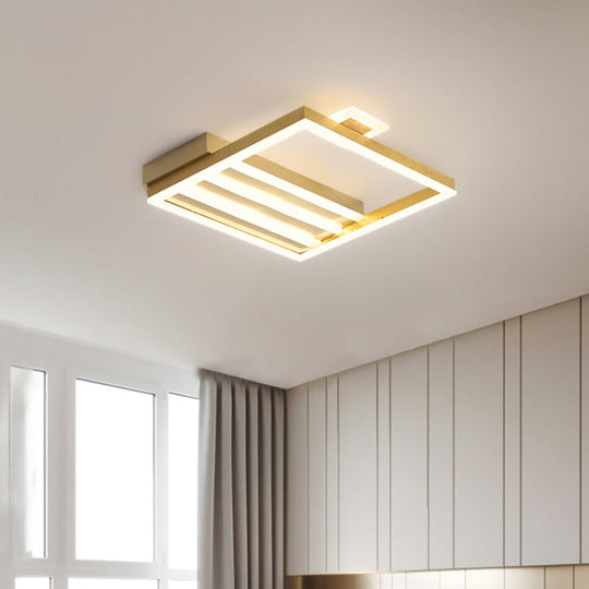 Contemporary Gold Metal Shade Flush Mount Ceiling Light Fixture - Square - Frame 18’/25.5’ Width
