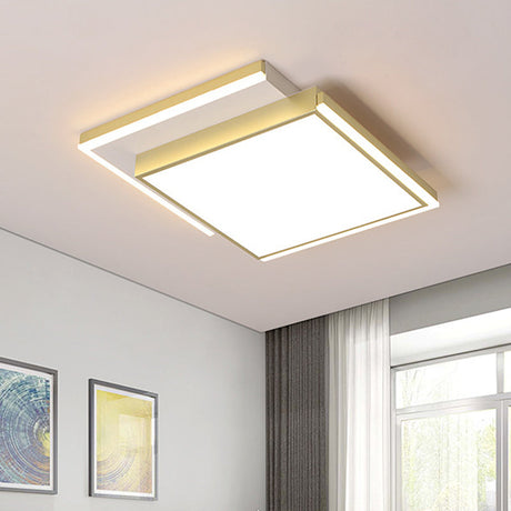 Modernist 2-Tier Square Metal Led Flush Mount Ceiling Light In Gold - 16/19.5 Width For Bedroom