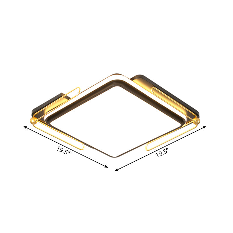 Modern Black Led Ceiling Light With Square Acrylic Shade - Flush Mount Lamp (16’/19.5’ Wide)