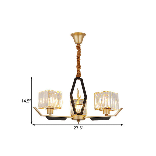 Simplicity Gold Chandelier Ceiling Light With Crystal Prisms Shade - 3/6/8 Heads