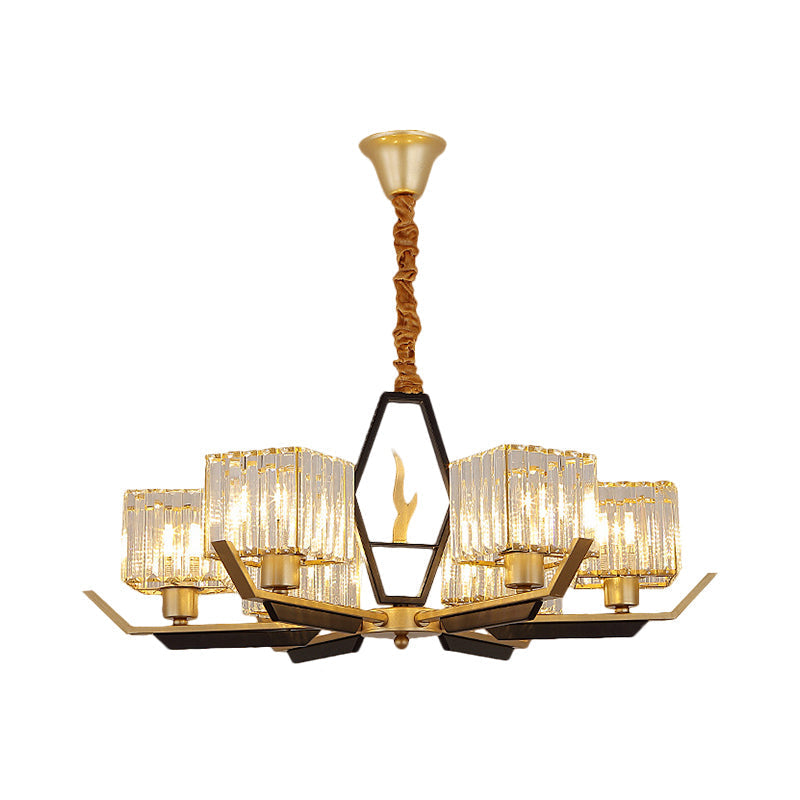 Simplicity Gold Chandelier Ceiling Light With Crystal Prisms Shade - 3/6/8 Heads