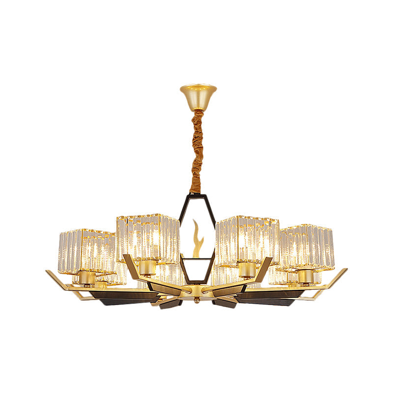 Simplicity Gold Chandelier Ceiling Light With Crystal Prisms Shade - 3/6/8 Heads