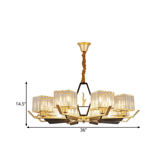 Simplicity Gold Chandelier Ceiling Light With Crystal Prisms Shade - 3/6/8 Heads