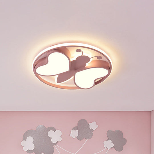 Modern Led Flush Mount Ceiling Light Fixture With Pink/Blue/Gold Bee Figure Design