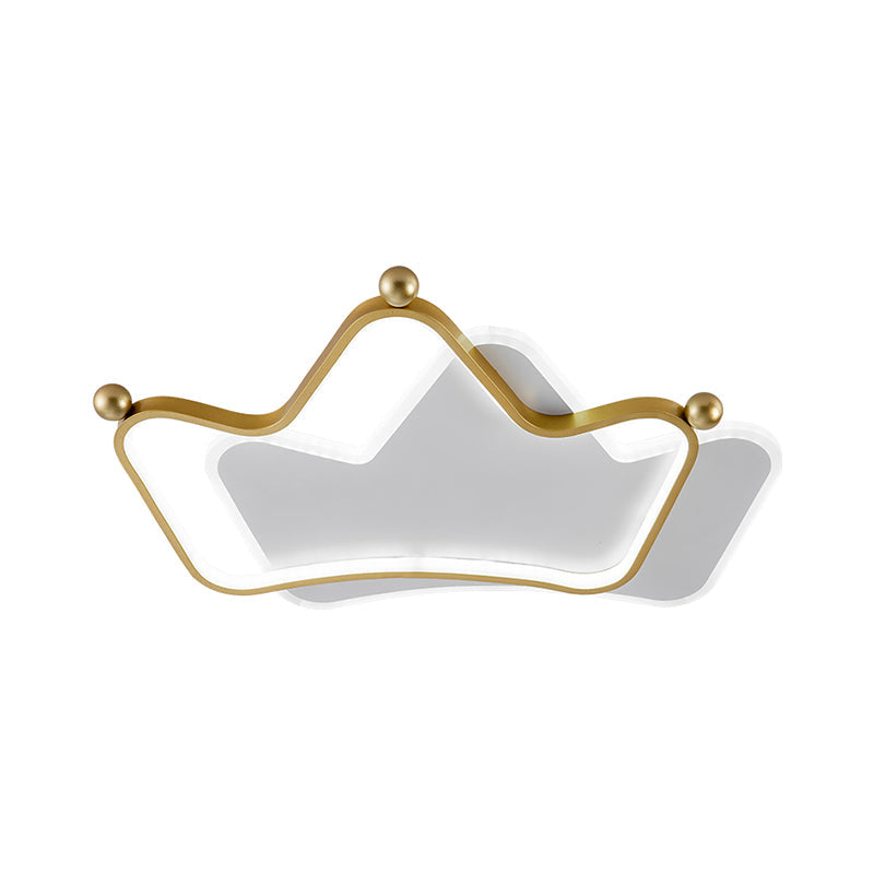 Contemporary Led Gold Flush Mount Ceiling Light With Overlapped Crown And Metallic Finish