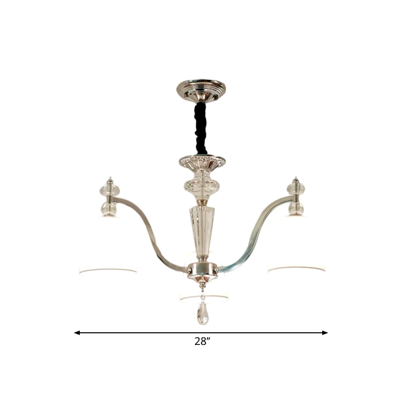 Modern Fabric Chandelier Light Fixture With Crystal Drop - Conic Design Chrome Suspension 3/6 Heads