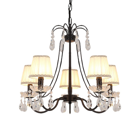 Contemporary Cone Hanging Chandelier With Crystal Droplets - Black Finish For Restaurant Down