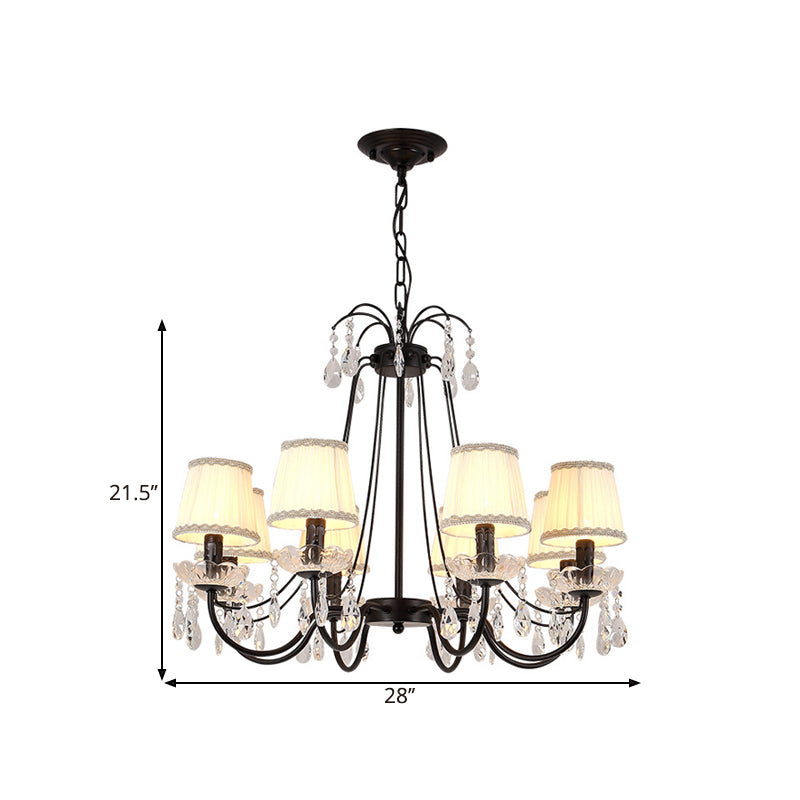 Contemporary Cone Hanging Chandelier With Crystal Droplets - Black Finish For Restaurant Down