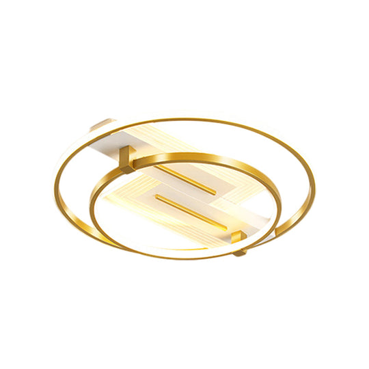 Metal Dual Ring Ceiling Light - Simplicity 18’/21.5’ Wide Led Gold Flush Mount Lamp In Warm/White
