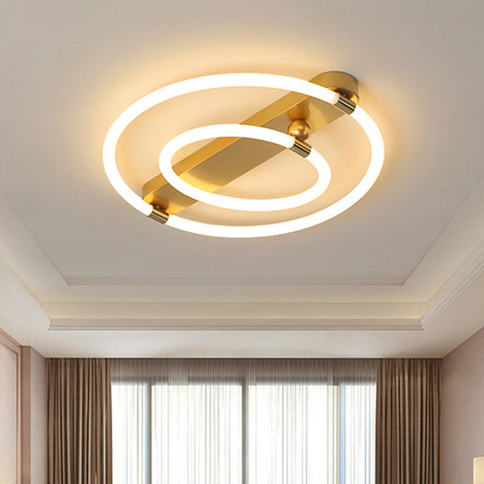 Contemporary Led Gold Ceiling Fixture - Iron Rings And Oblong Flush Lamp 16’/19.5’ W Warm/White