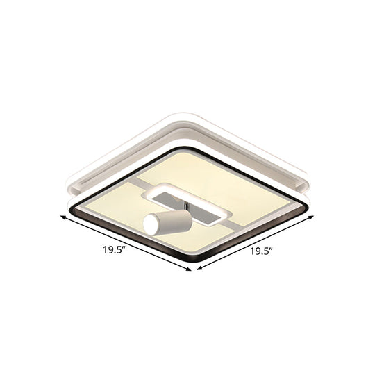 Minimalist Black Square Panel Flush Led Ceiling Lamp - 19.5’/23.5’ Wide Warm/White Light