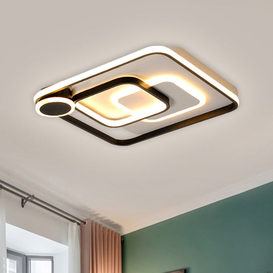 Modern Acrylic Flush Mount Nordic Lamp - Black/White Led Ceiling Light In Warm/White 18’/21.5’