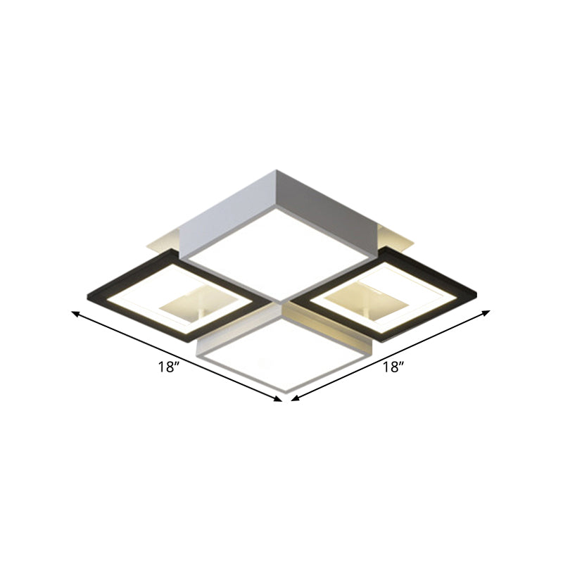 Modern Black Integrated Led Ceiling Lamp - 18’/23.5’ Wide Square Flush Mount Fixture In