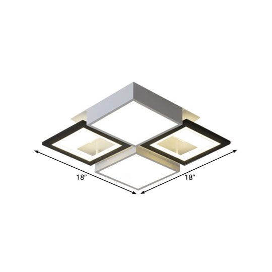 Modern Black Integrated Led Ceiling Lamp - 18’/23.5’ Wide Square Flush Mount Fixture In