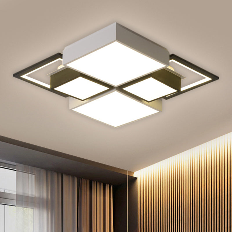 Modern Black Integrated Led Ceiling Lamp - 18’/23.5’ Wide Square Flush Mount Fixture In