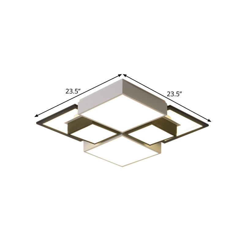 Modern Black Integrated Led Ceiling Lamp - 18’/23.5’ Wide Square Flush Mount Fixture In