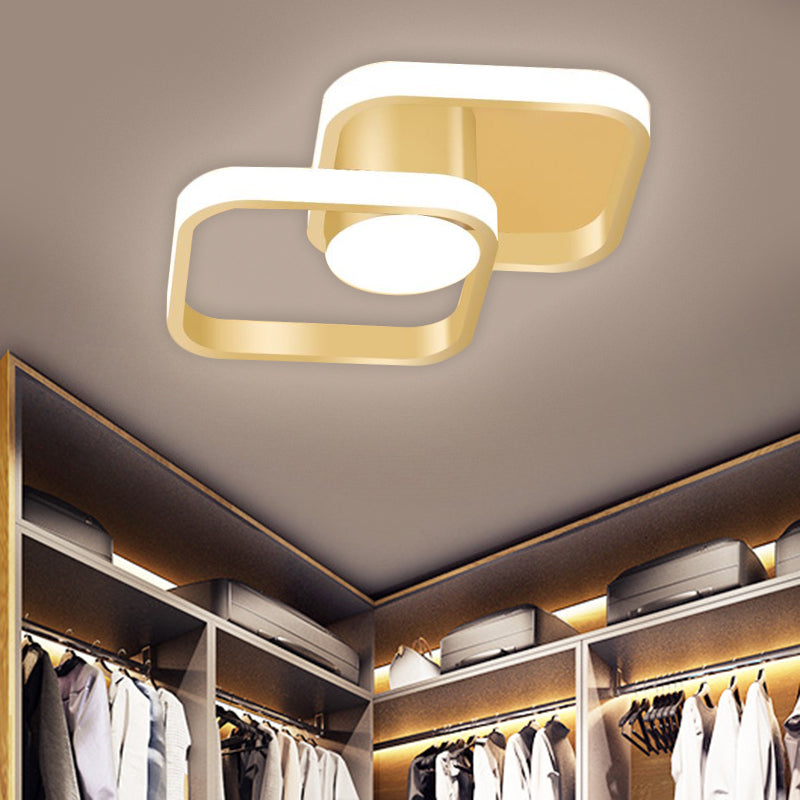 Metal Square Frame Led Gold Flush Mount Ceiling Light In Warm/White / Warm