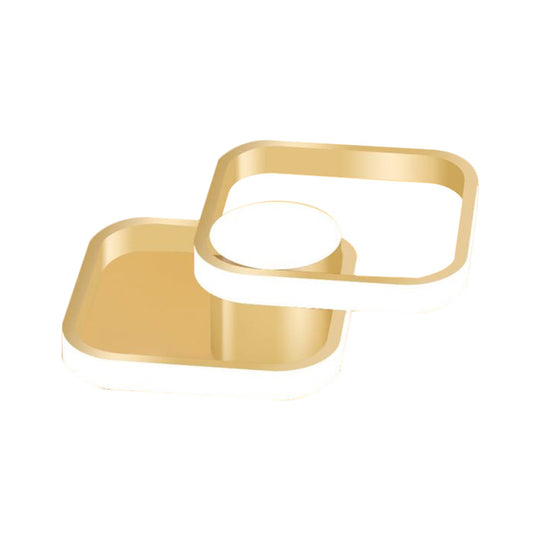Metal Square Frame Led Gold Flush Mount Ceiling Light In Warm/White