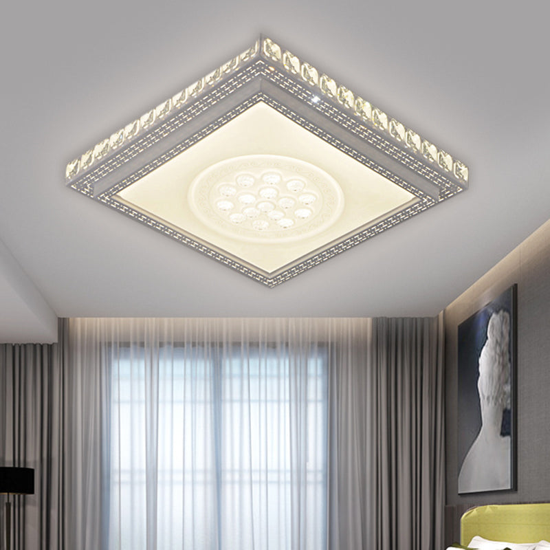 Sleek Metal Led Ceiling Mount Lamp With Crystal Deco - Rectangle/Square Parlor Flush Light