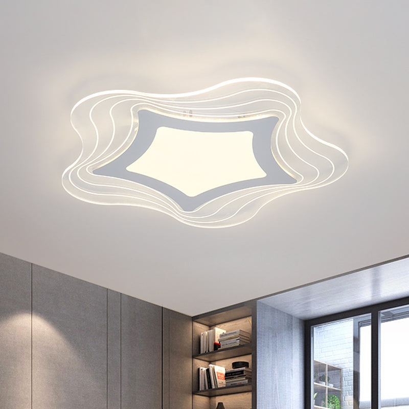 Modern Led Flush Mount Lamp - Acrylic Star/Pentagon Design In White/Warm Light White / Warm Star