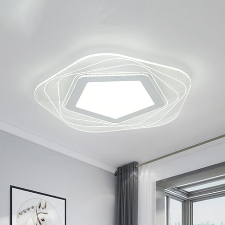 Modern Led Flush Mount Lamp - Acrylic Star/Pentagon Design In White/Warm Light