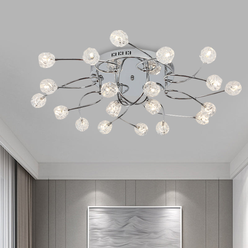 Minimalist Crystal Globe Semi Flush Ceiling Lamp In Chrome - 12/16/20 - Bulb Close To Light For