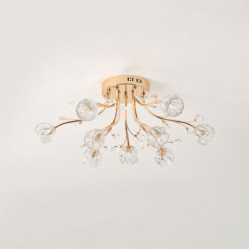 Gold Crystal 9 - Light Sleeping Room Ceiling Fixture - Spray Semi Flush Mount For Simplicity And