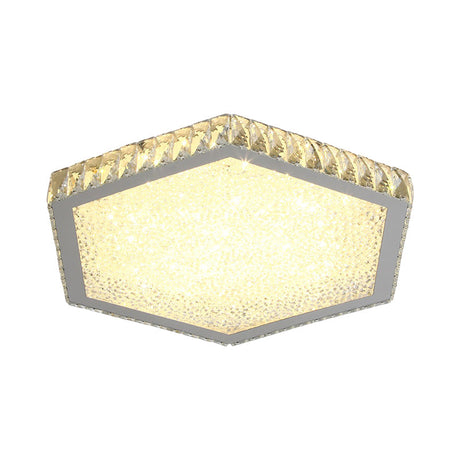 Hexagon Crystal Block Ceiling Lamp: Led Chrome Flush Mount For Warm/White Lighting
